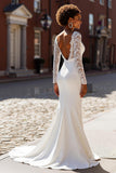 White Mermaid V-Neck Wedding Dress With Lace