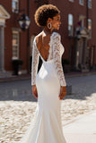 White Mermaid V-Neck Wedding Dress With Lace