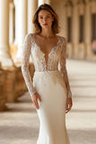 Ivory Mermaid Appliqued Long Sleeve Wedding Dress