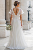 Ivory V-Neck A-Line Tulle Wedding Dress