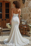 Ivory Strapless Corset Mermaid Lace Wedding Dress With Sweep Train