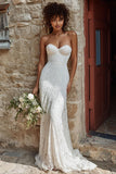 Boho Sweetheart Ivory Lace Mermaid Wedding Dress