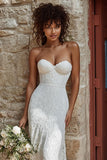 Boho Sweetheart Ivory Lace Mermaid Wedding Dress