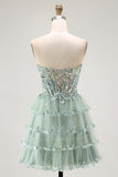 Dusty Sage Corset A Line Sequin Tulle Strapless Homecoming Dress
