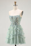 Dusty Sage Corset A Line Sequin Tulle Strapless Homecoming Dress