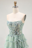 Dusty Sage Corset A Line Sequin Tulle Strapless Homecoming Dress