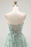 Dusty Sage Corset A Line Sequin Tulle Strapless Homecoming Dress