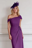Burgundy Off The Shoulder Sheath Midi Mother Of The Bride Dress