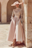 High Neck A-Line Lace Candy Pink Mother Of The Dress With Pockets
