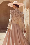 High Neck A-Line Lace Candy Pink Mother Of The Dress With Pockets