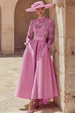 High Neck A-Line Lace Candy Pink Mother Of The Dress With Pockets