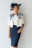 Navy Pencil Midi Mother Of The Bride Dress With Appliques