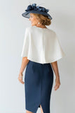 Navy Pencil Midi Mother Of The Bride Dress With Appliques