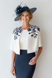 Navy Pencil Midi Mother Of The Bride Dress With Appliques