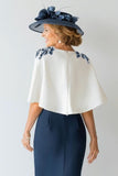 Navy Pencil Midi Mother Of The Bride Dress With Appliques
