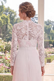 Blush Pink Pleated A-Line Lace Midi Mother Of The Bride Dress