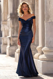 Navy Mermaid Off The Shoulder Maxi Dress