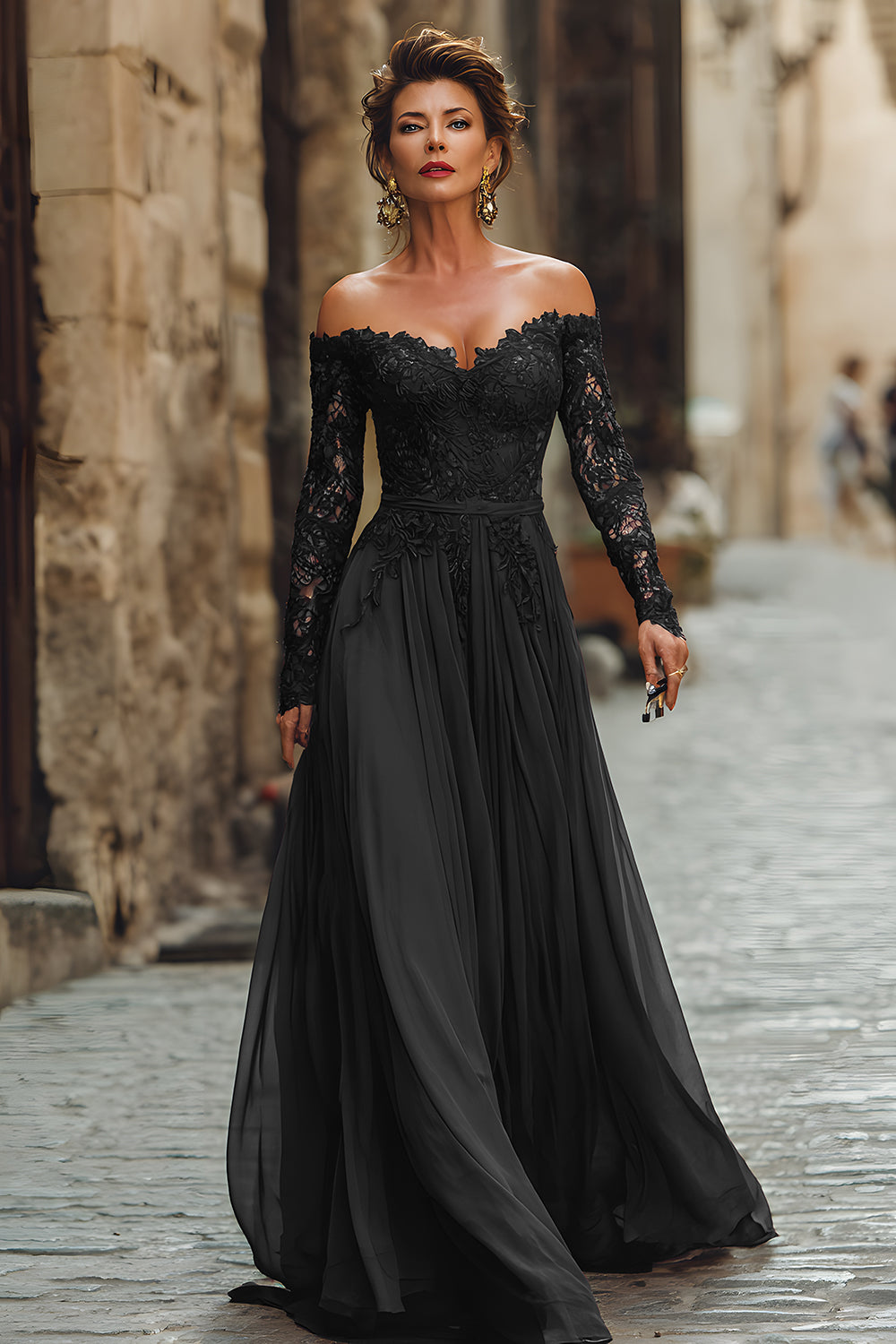 Berylove Women Cabernet A-Line Mother Of The Bride Dress Off The Shoulder Wedding Guest Dress With Lace, Black / US18W Berylove Women Cabernet A-Line Mother Of The Bride Dress Off The Shoulder Wedding Guest Dress With Lace, Black / US18W