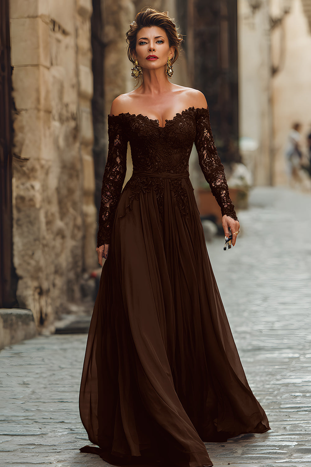 Berylove Women Cabernet A-Line Mother Of The Bride Dress Off The Shoulder Wedding Guest Dress With Lace, Cabernet / US24W Berylove Women Cabernet A-Line Mother Of The Bride Dress Off The Shoulder Wedding Guest Dress With Lace, Cabernet / US24W