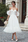 Corset Off The Shoulder Ivory A-Line Engagement Dress With Removable Sleeves