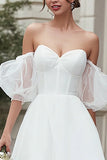Corset Off The Shoulder Ivory A-Line Engagement Dress With Removable Sleeves