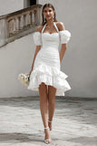 Halter A-Line Ivory Ruched Bridal Shower Dress With Removable Sleeves