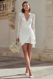 Lace Bodycon V-Neck Ivory Long Sleeve Bridal Shower Dress With Sash