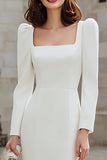 Ivory Long Sleeve Square Neck Sheath Engagement Dress