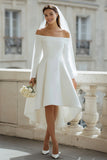 Off The Shoulder A-Line Satin High Low Engagement Dress With Long Sleeves