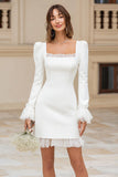 Long Sleeve Square Neck Ivory Bridal Shower Dress With Lace