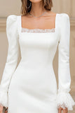 Long Sleeve Square Neck Ivory Bridal Shower Dress With Lace