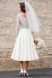 Ivory A-Line V-Neck Lace Engagement Dress With Long Sleeves