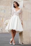 Ivory A-Line V-Neck Lace Engagement Dress With Long Sleeves