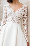 Ivory A-Line V-Neck Lace Engagement Dress With Long Sleeves
