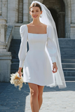 Bodycon Ivory Long Sleeve Square Neck Bridal Shower Dress