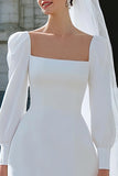 Bodycon Ivory Long Sleeve Square Neck Bridal Shower Dress