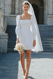 Bodycon Ivory Long Sleeve Square Neck Bridal Shower Dress