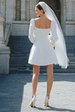 Bodycon Ivory Long Sleeve Square Neck Bridal Shower Dress
