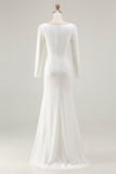 Ivory Ruched Long Sleeve Wedding Dress With Slit