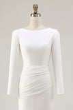 Ivory Ruched Long Sleeve Wedding Dress With Slit