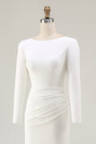 Ivory Ruched Long Sleeve Wedding Dress With Slit