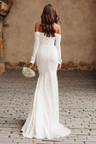 Mermaid Off The Shoulder Ivory Long Sleeve Wedding Dress With Slit