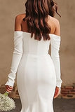 Mermaid Off The Shoulder Ivory Long Sleeve Wedding Dress With Slit
