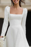 Ivory A-Line Long Sleeve Square Neck Engagement Dress With Ruffles