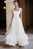 Ivory A-Line Tiered Ruffle Engagement Dress