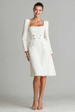Ivory A-Line Long Sleeve Work Dress