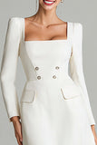 Ivory A-Line Long Sleeve Work Dress