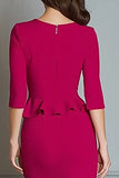 Fuchsia V-Neck Mermaid Work Dress With Ruffles