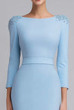 Light Blue Pencil Appliqued Midi Dress