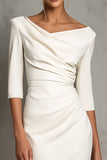 Ivory Sheath V-Neck Midi Dress With Half Sleeves